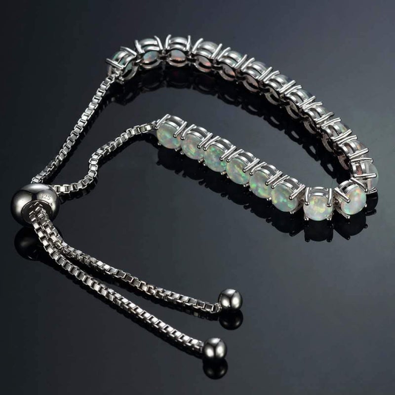 CiNily Adjustable Silver Plated White Opal Tennis Bracelet for Women- Fashion Jewelry - Image 3